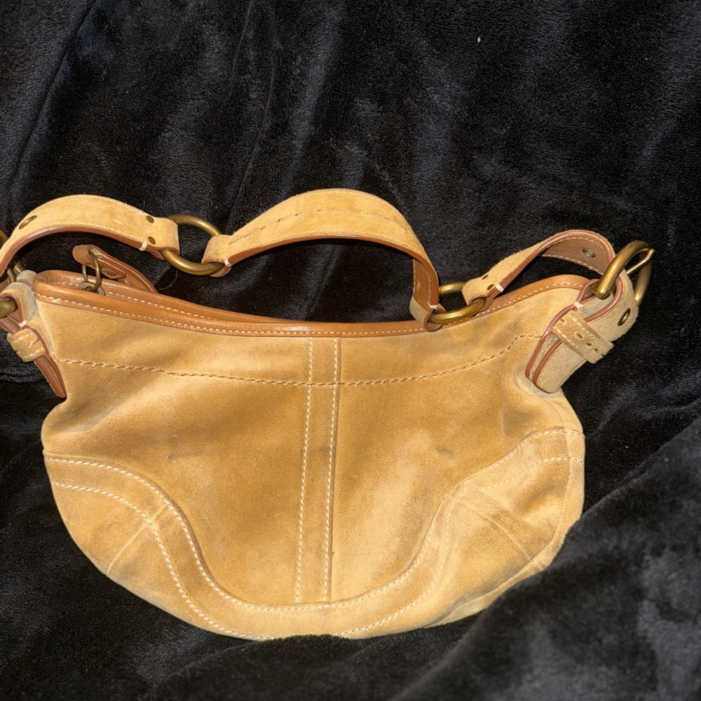 COACH Hobo Vintage Tan Suede Shoulder Bag with Leather Accents